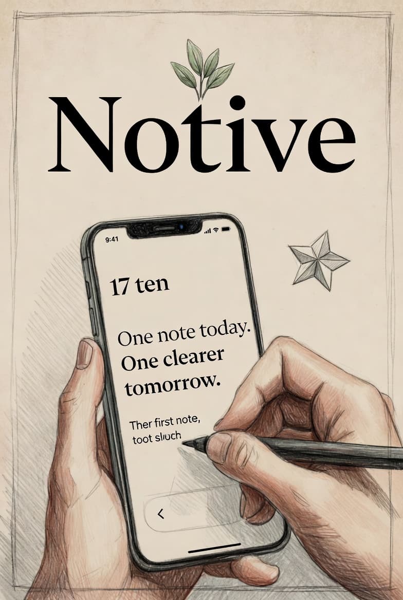 Teen writing a first Notive note on a phone while starting a private diary account.